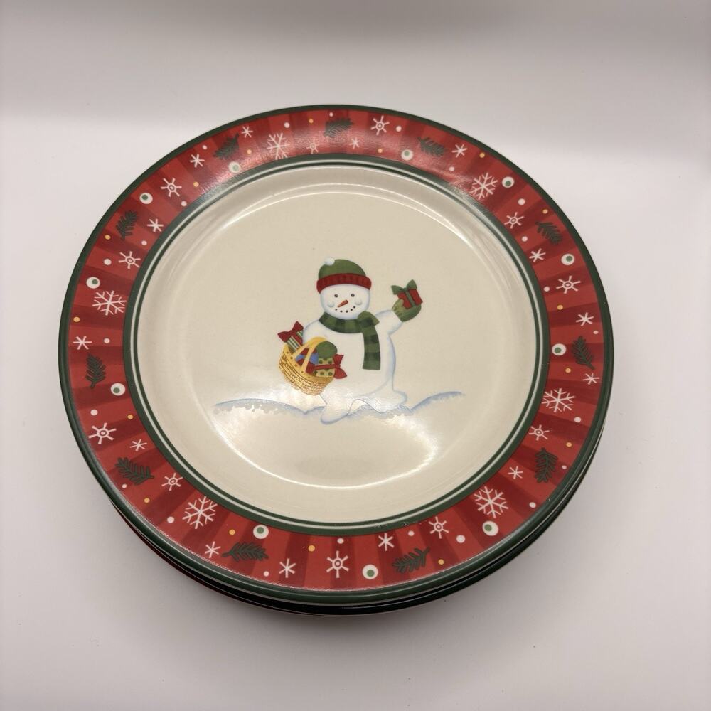 Set of 4 Longaberger Snowman Bluster Plates Snack Salad Dessert Luncheon 8 1/4"